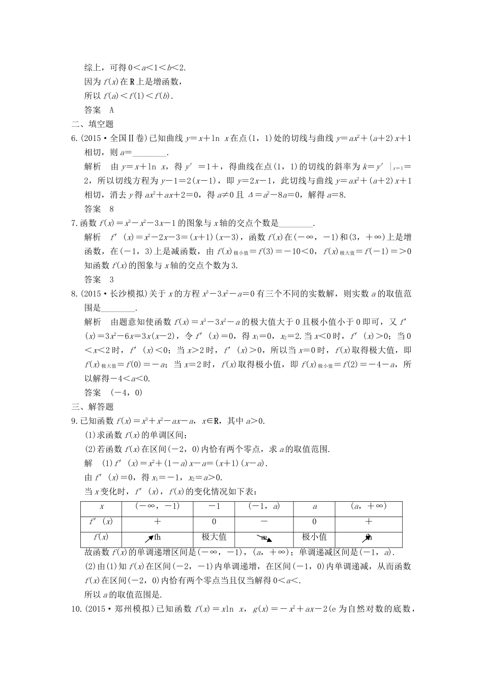（全国通用）高考数学二轮复习 专题一 第4讲 函数图象的切线及交点个数问题训练 文-人教版高三全册数学试题_第2页