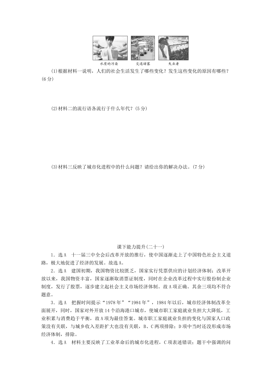 高中历史 能力达标检测（二十一）经济腾飞与生活巨变（含解析）岳麓版必修2-岳麓版高一必修2历史试题_第3页