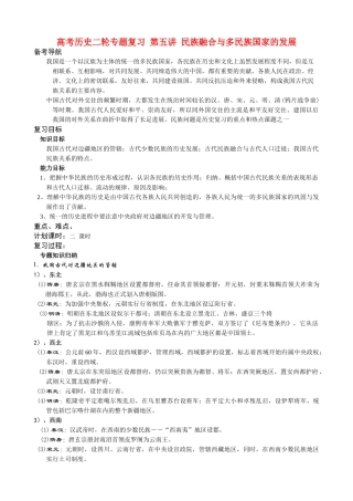 高考历史二轮专题复习 第五讲 民族融合与多民族国家的发展