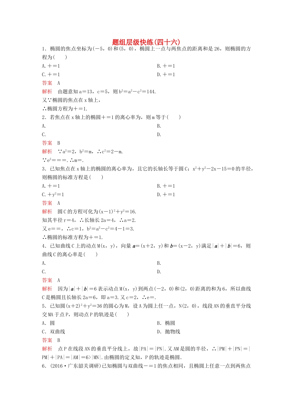 （新课标）高考数学大一轮复习 第九章 解析几何题组46 文-人教版高三全册数学试题_第1页