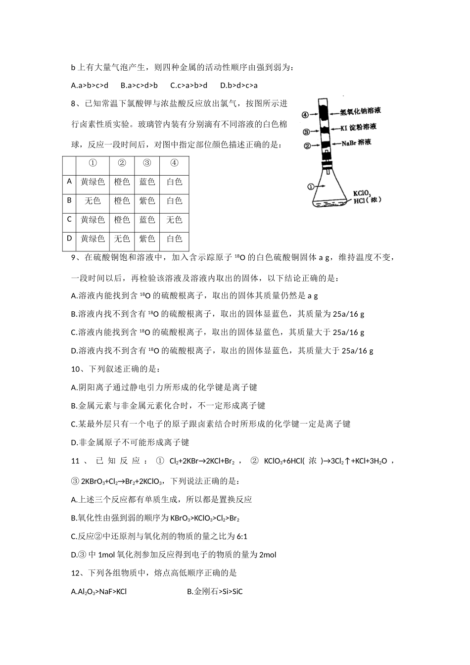 上海交通大学附属中学10-11学年度高一化学上学期期末试卷（无答案）_第2页