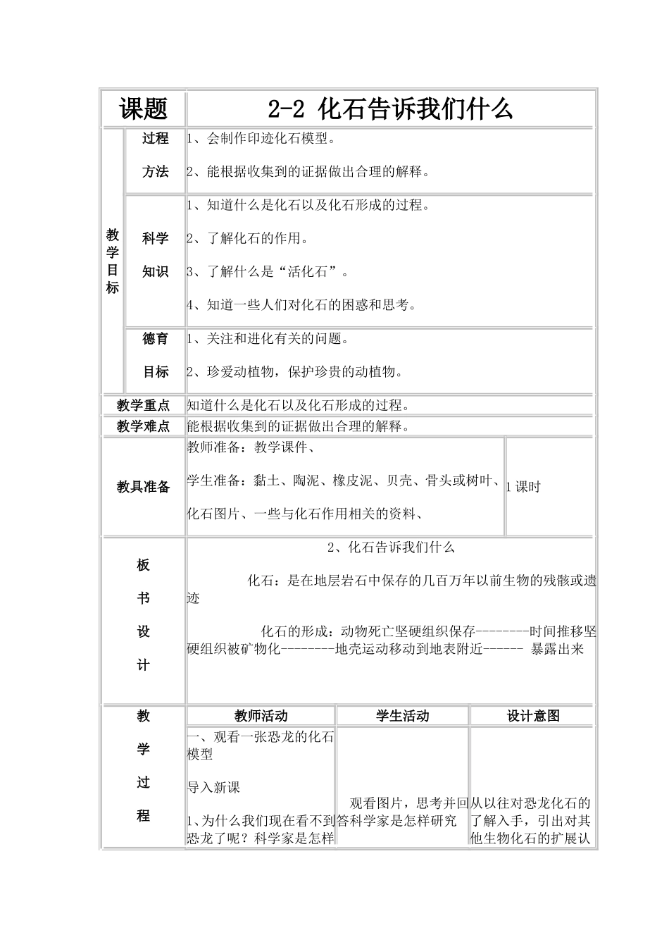 《化石告诉我们什么》教学设计_第1页