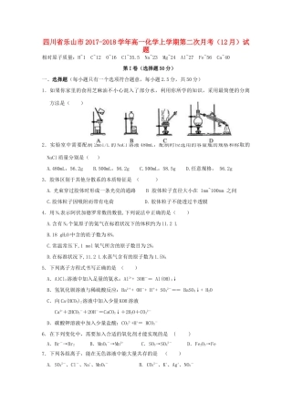 四川省乐山市高一化学上学期第二次月考（12月）试题-人教版高一全册化学试题