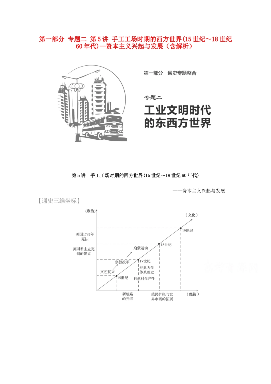 （全国通用）高考历史 考前三个月 第一部分 专题二 第5讲 手工工场时期的西方世界(15世纪～18世纪60年代)—资本主义兴起与发展（含解析）-人教版高三全册历史试题_第1页