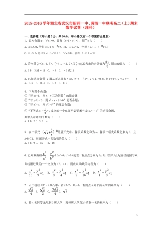 湖北省武汉市新洲一中、黄陂一中联考高二数学上学期期末试卷 理（含解析）-人教版高二全册数学试题