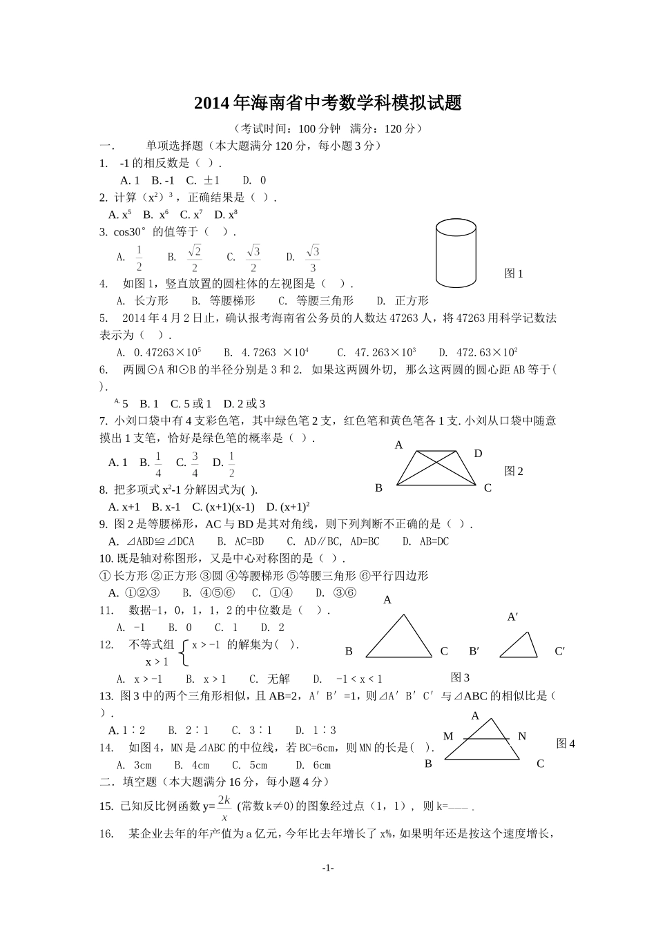 河南中考模拟卷_第1页