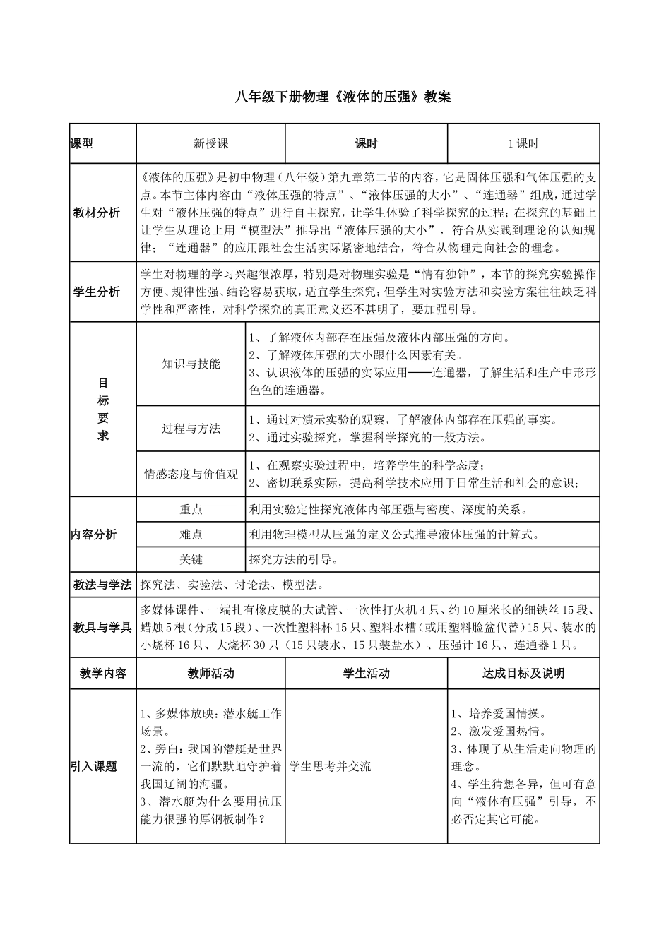 液体的压强教案_第1页