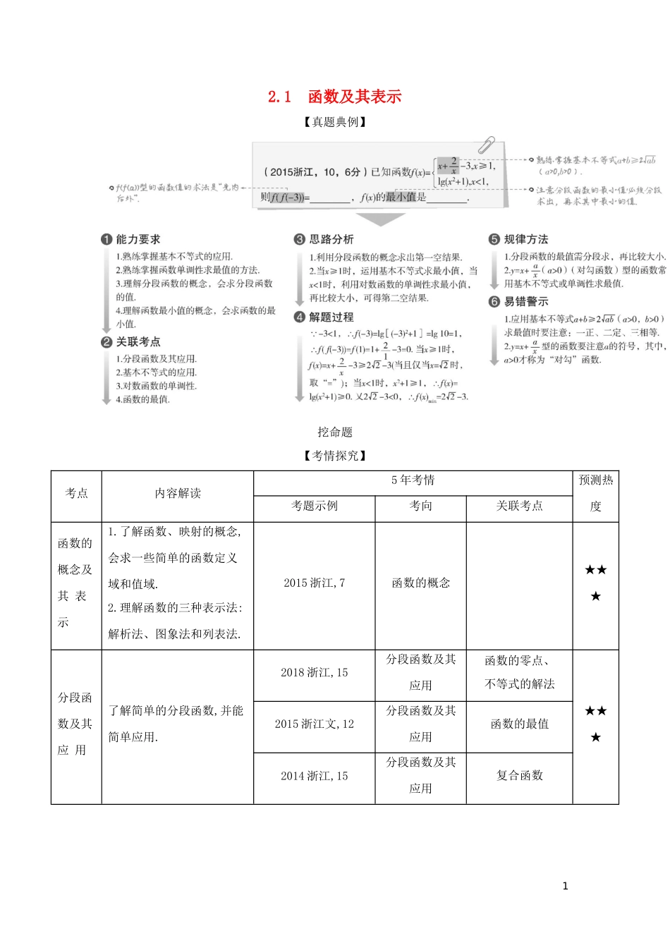 （浙江专用）高考数学一轮总复习 专题2 函数概念与基本初等函数 2.1 函数及其表示检测-人教版高三全册数学试题_第1页