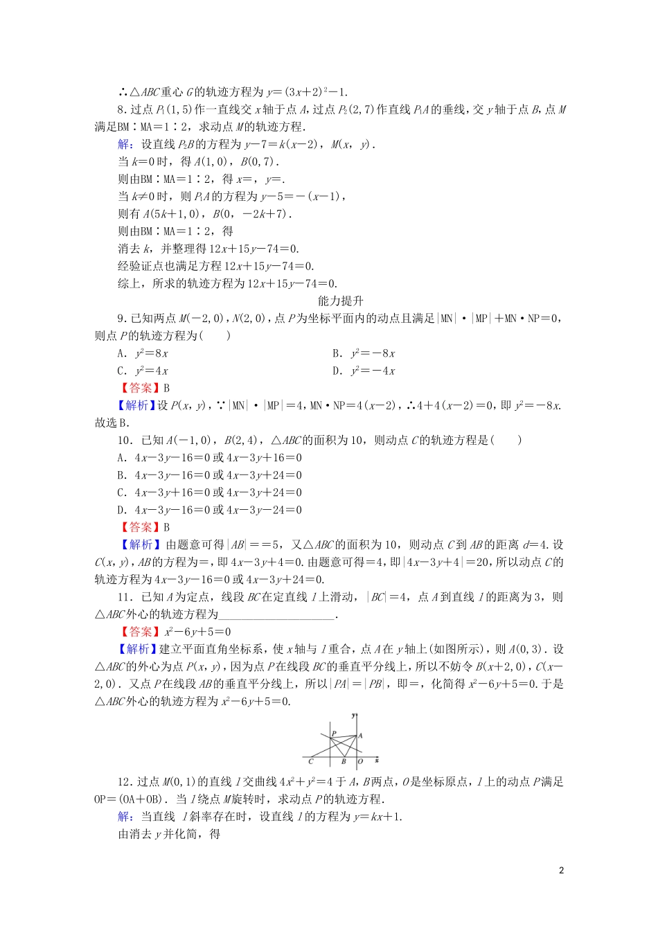 高中数学 第二章 圆锥曲线与方程 2.1.2 求曲线的方程课时规范训练 新人教A版选修2-1-新人教A版高二选修2-1数学试题_第2页
