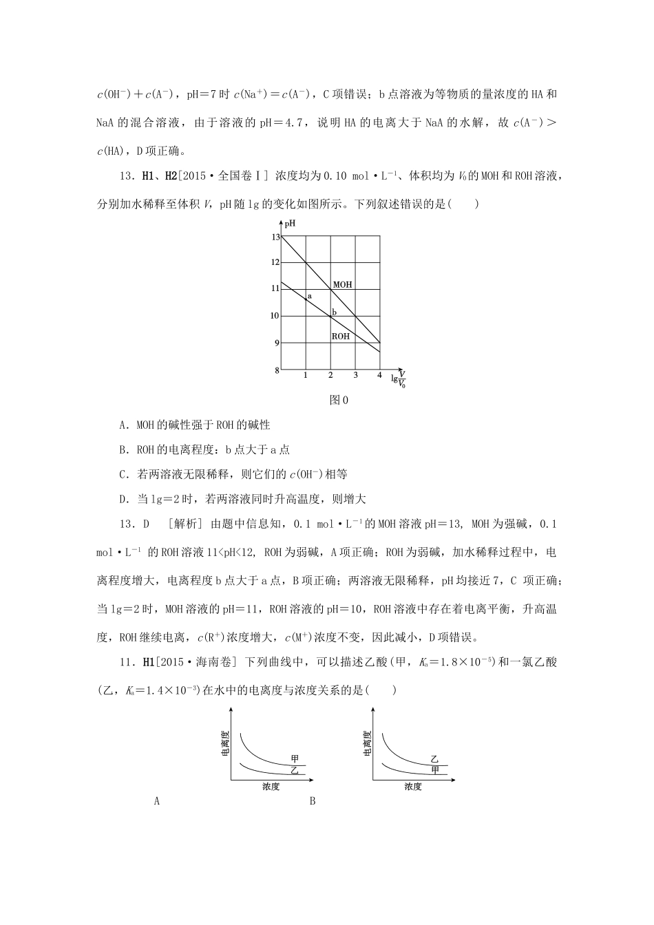 备战高考化学试题分类汇编 H单元 水溶液中的离子平衡-人教版高三全册化学试题_第2页
