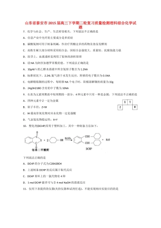 山东省泰安市高三理综（化学部分）下学期二轮复习质量检测试题-人教版高三全册化学试题