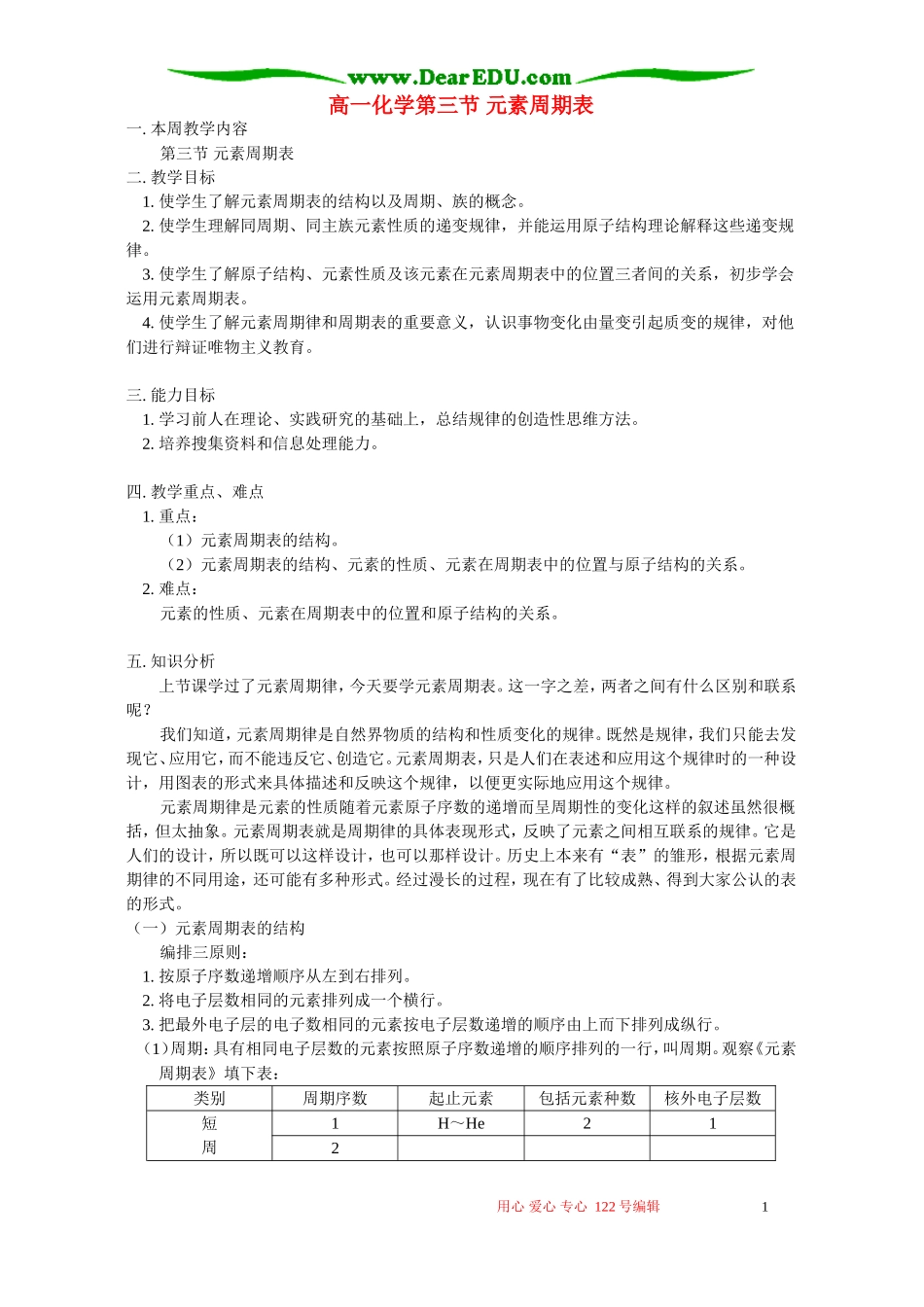 高一化学第三节 元素周期表 人教版_第1页