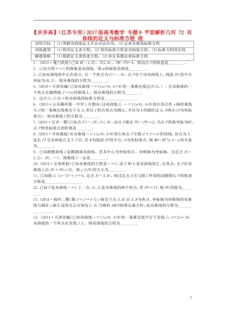 （江苏专用）高考数学 专题9 平面解析几何 72 双曲线的定义与标准方程 理-人教版高三全册数学试题