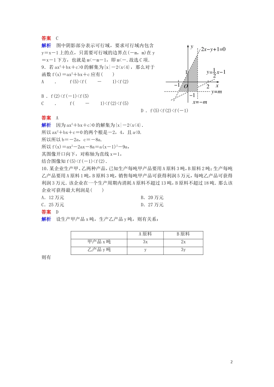 高中数学 章末测试题3 不等式 北师大版必修5-北师大版高二必修5数学试题_第2页