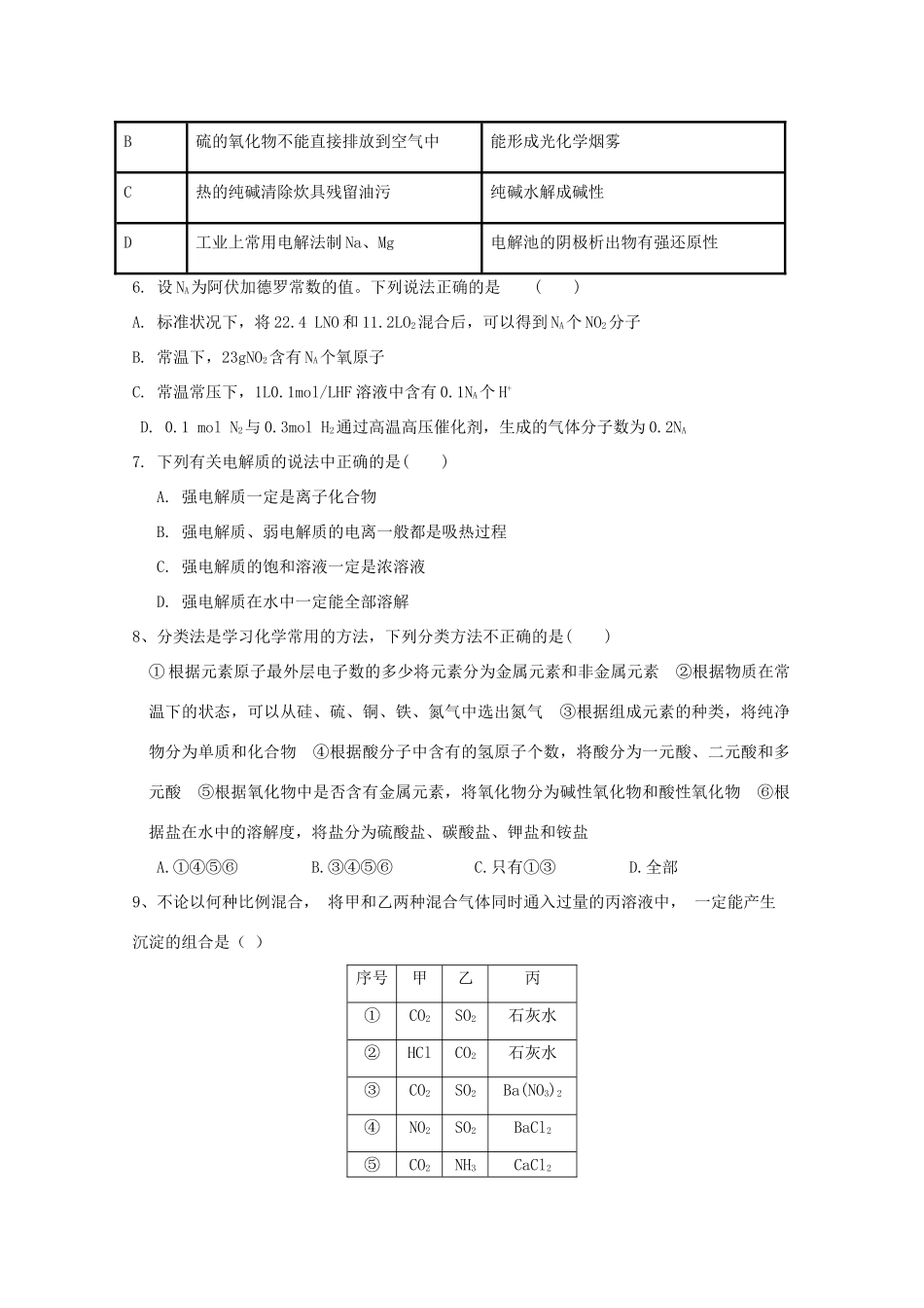 湖南省双峰县高三化学上学期第二次月考试题-人教版高三全册化学试题_第2页