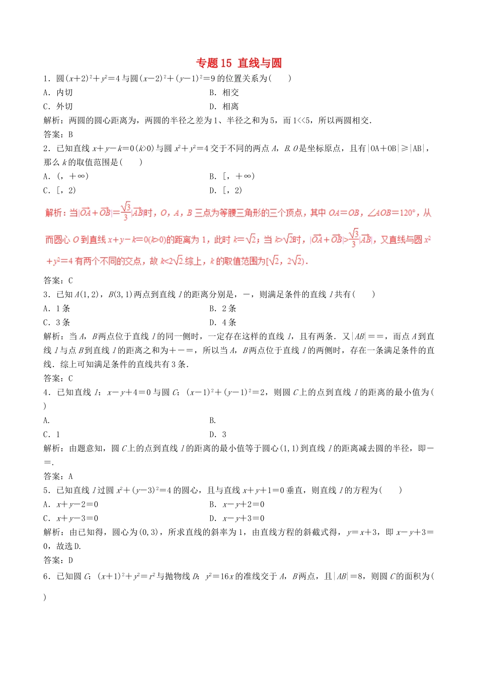 高考数学（深化复习命题热点提分）专题15 直线与圆 理-人教版高三全册数学试题_第1页