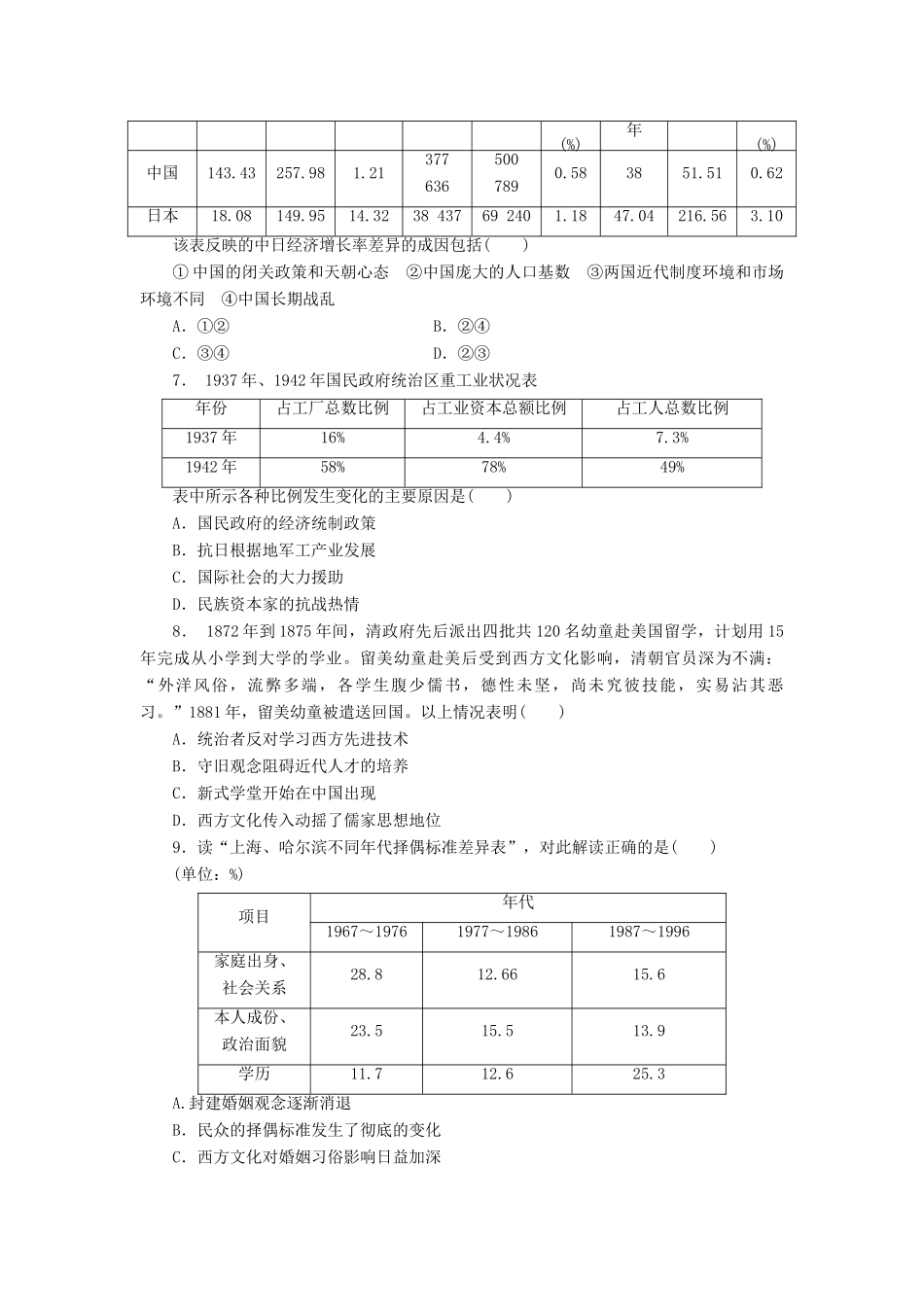 （新课标）高考历史总复习 第八单元 近代中国资本主义的曲折发展和近现代中国社会生活的变迁（4）-人教版高三全册历史试题_第2页