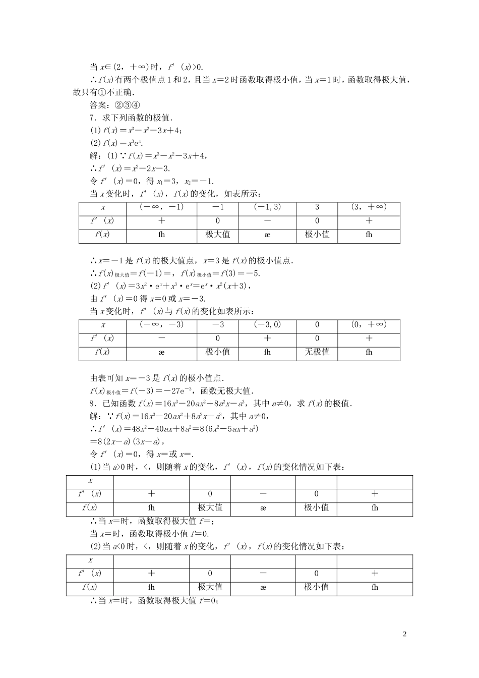 高中数学 课时跟踪检测（十一）函数的极值（含解析）北师大版选修2-2-北师大版高二选修2-2数学试题_第2页