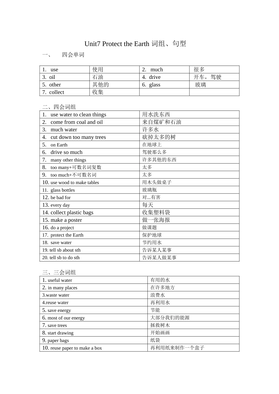 六上U7词组_第1页