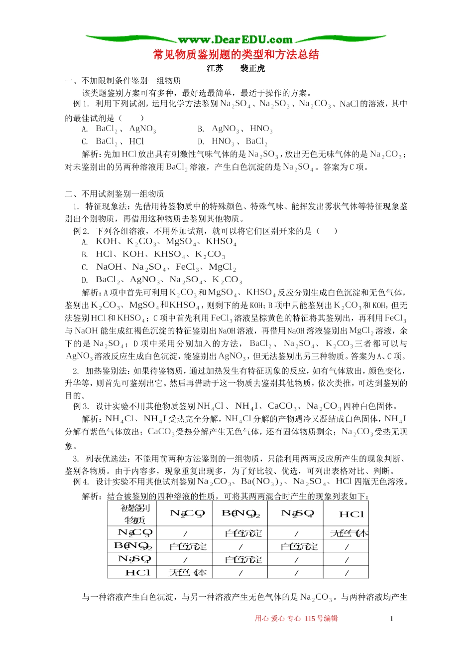 常见物质鉴别题的类型和方法总结 学法指导 不分版本_第1页