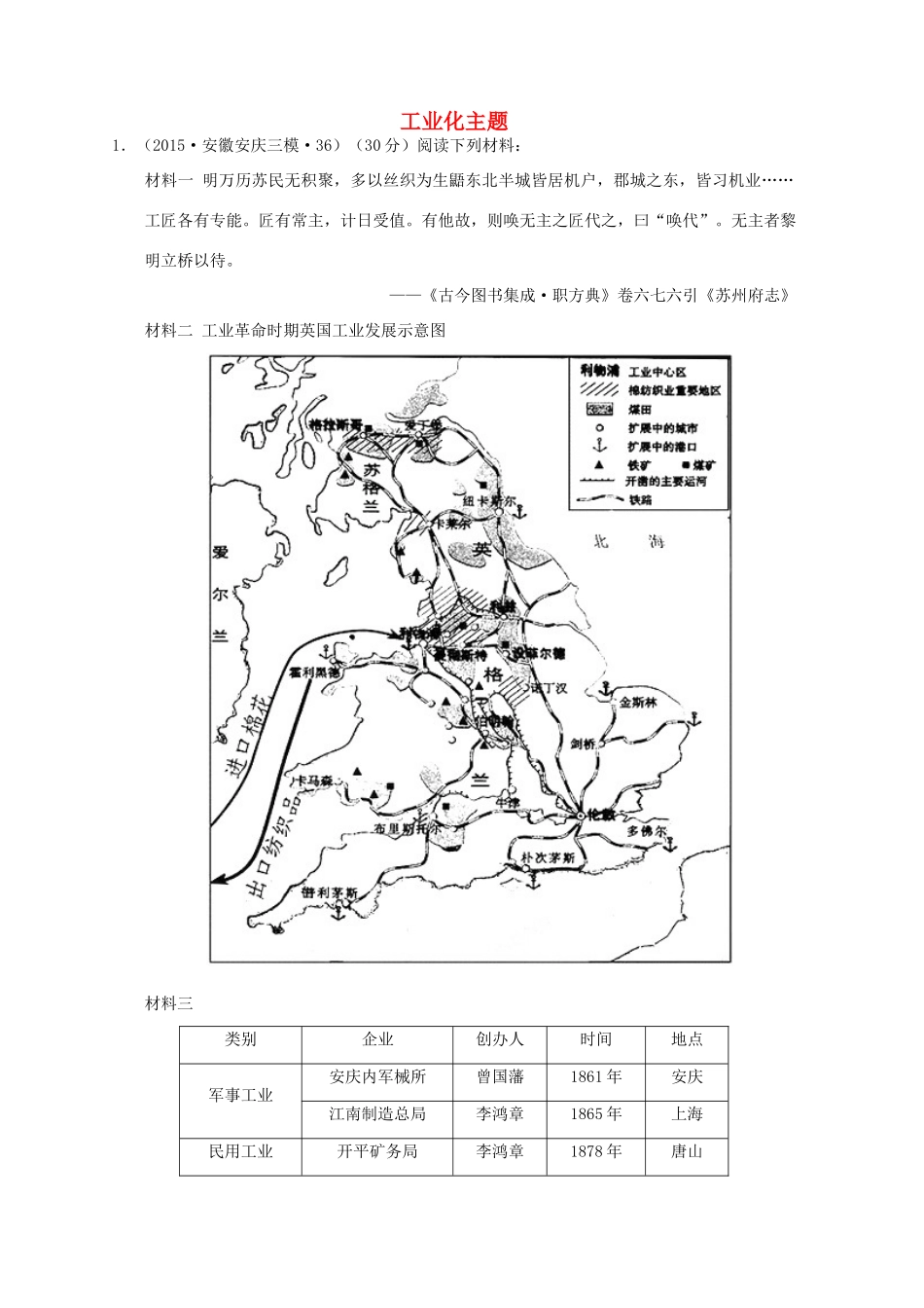 全国各地高考历史一轮复习名题分解 工业化主题-人教版高三全册历史试题_第1页