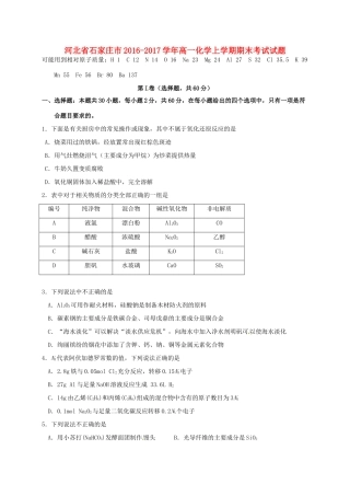 河北省石家庄市高一化学上学期期末考试试题-人教版高一全册化学试题