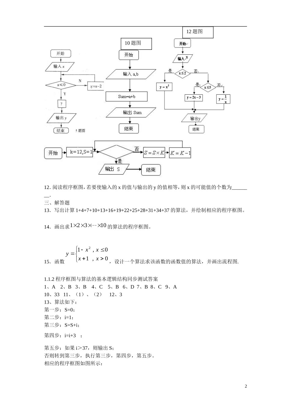 吉林省吉林市第一中学校高中数学 1.1.2程序框图与算法的基本逻辑结构练习 新人教A版必修3_第2页