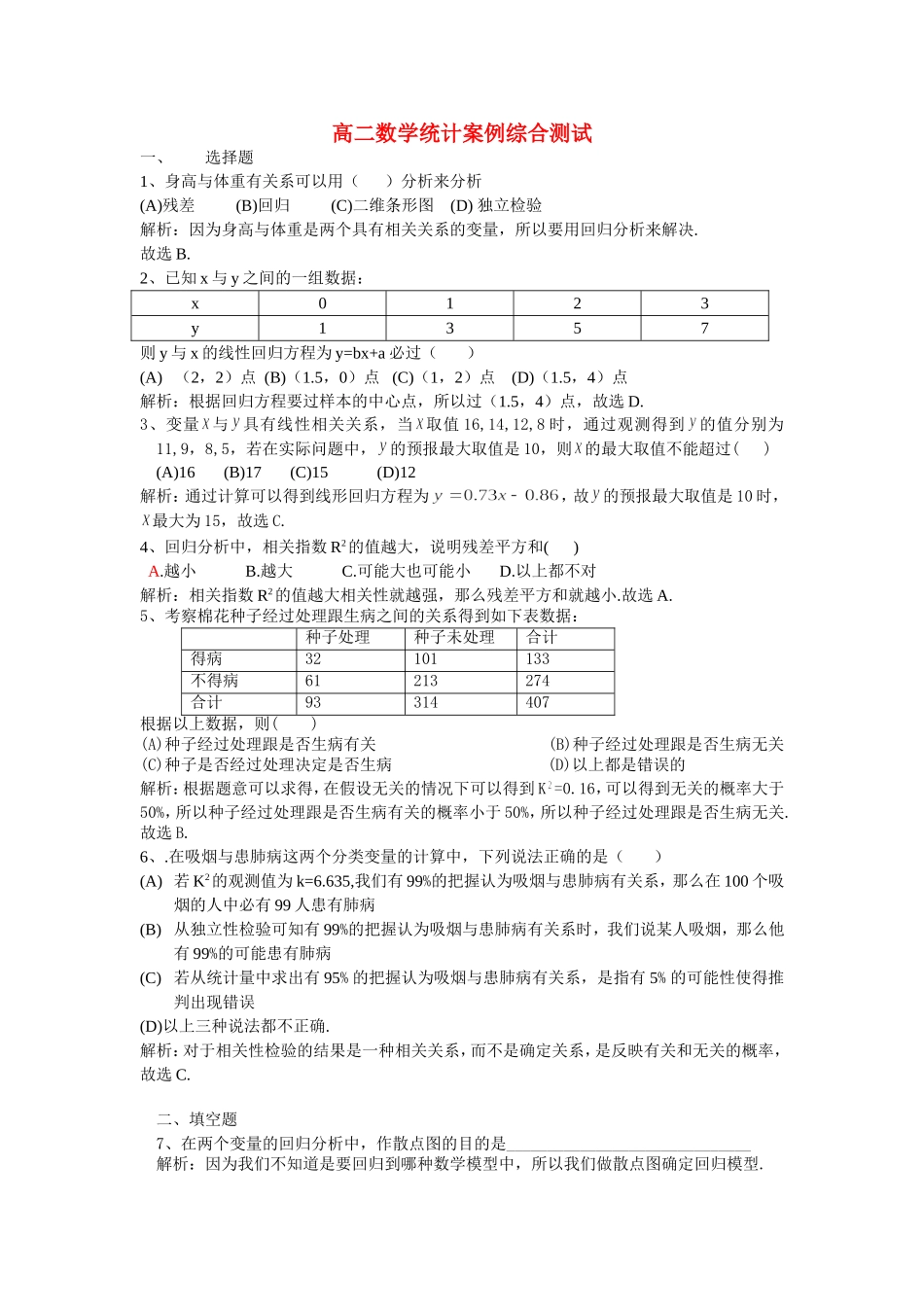 高二数学统计案例综合测试_第1页