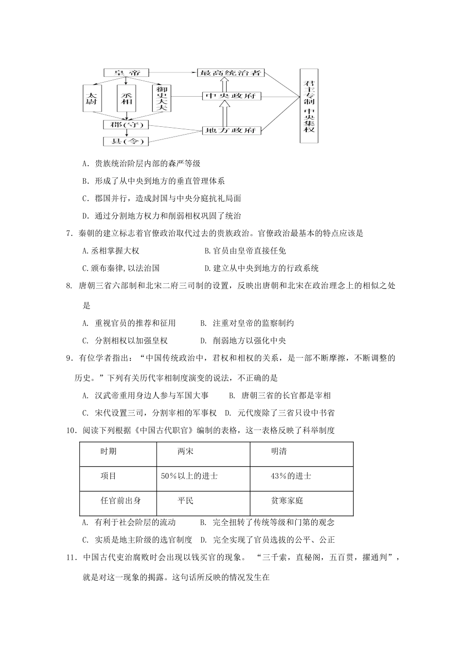 内蒙古杭锦后旗高一历史上学期期中试题-人教版高一全册历史试题_第2页