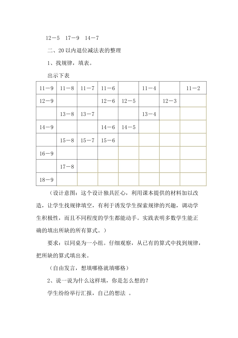 小学数学人教2011课标版一年级《20以内退位减法整理复习》第一课时_第2页