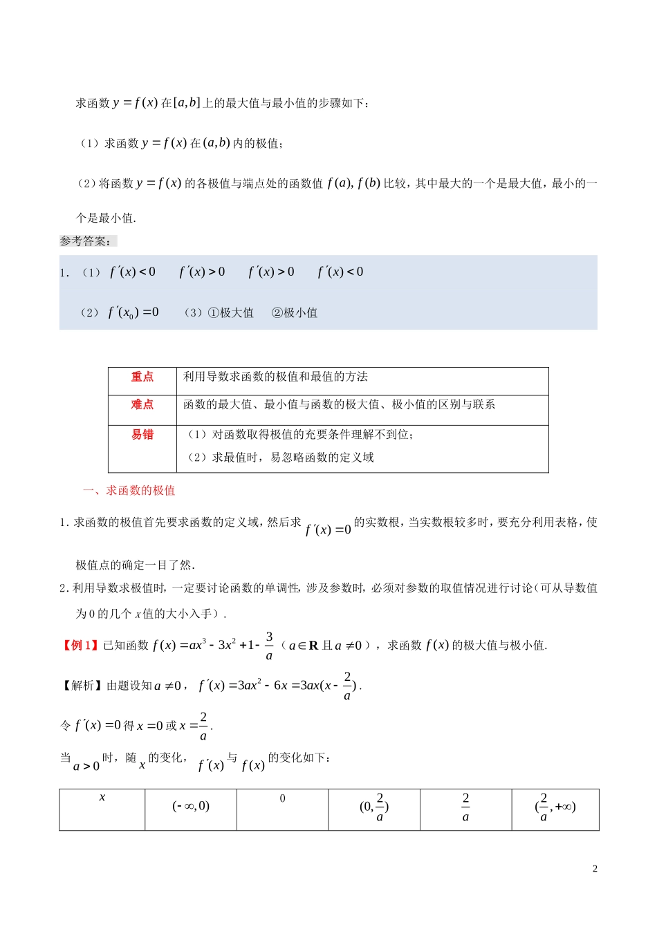 高中数学 第一章 常用逻辑用语 1.3.2 函数的极值与导数 1.3.3 函数的最大（小）值与导数课时作业 理 新人教A版选修2-2-新人教A版高二选修2-2数学试题_第2页