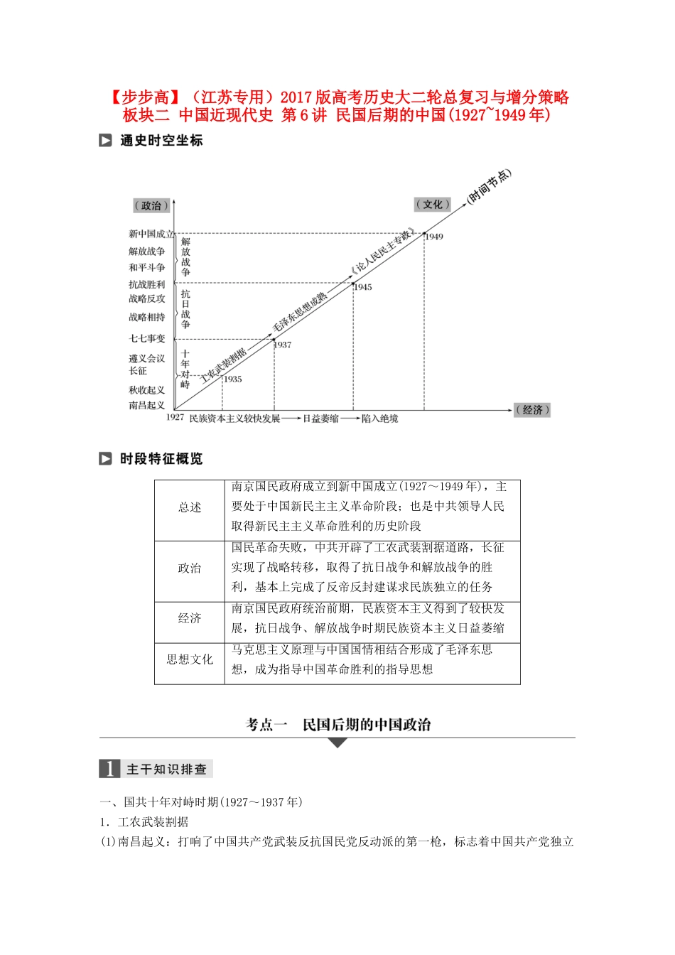 （江苏专用）高考历史大二轮总复习与增分策略 板块二 中国近现代史 第6讲 民国后期的中国(~)-人教版高三全册历史试题_第1页