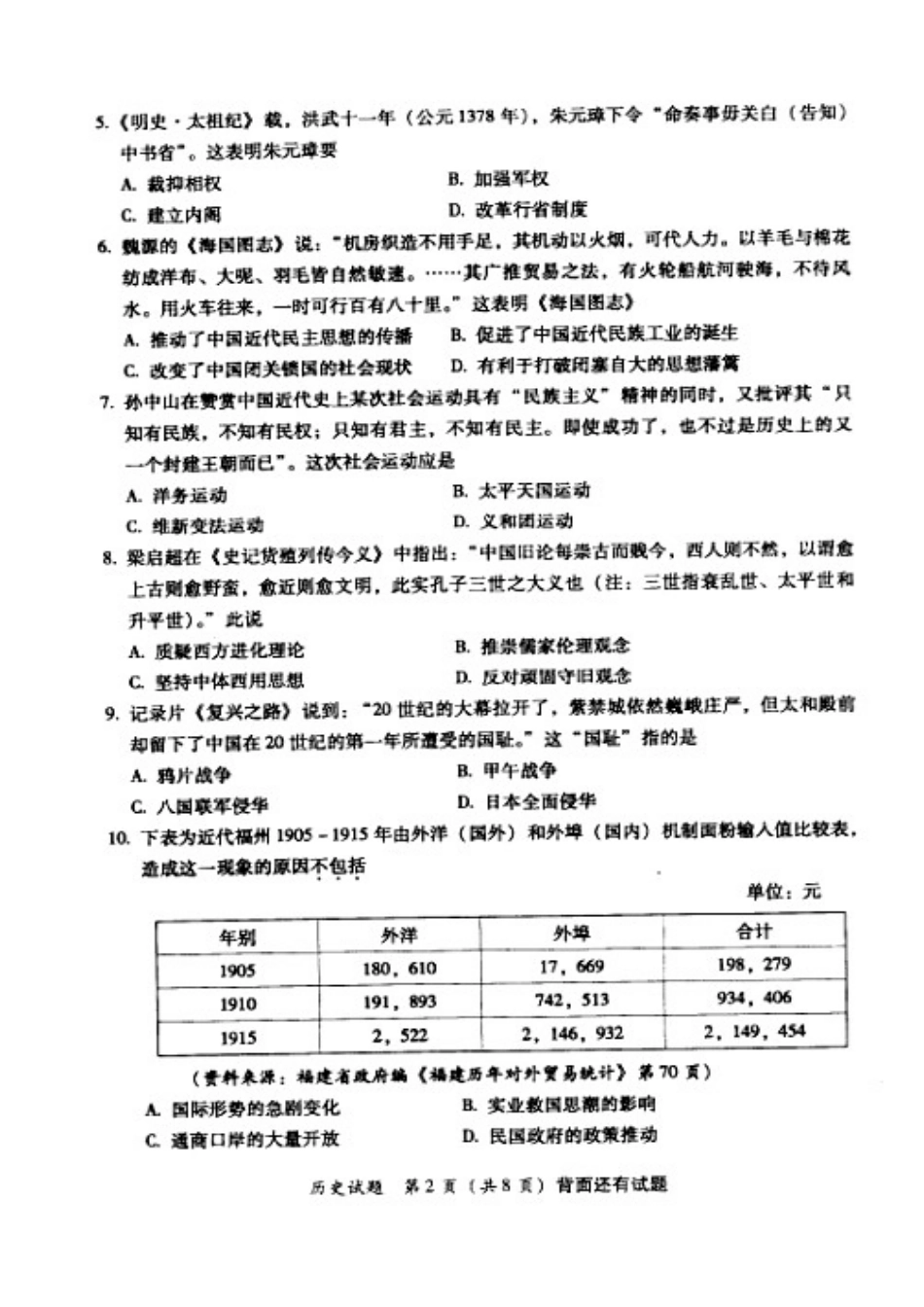 2014年福建漳州市普通高中毕业班质量检查历史试题及答案_第2页