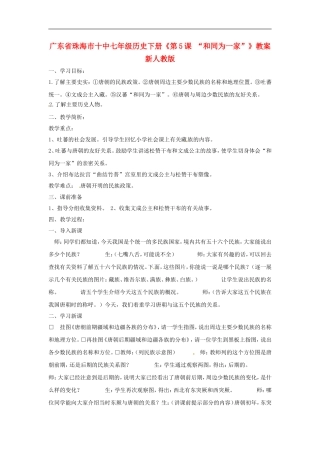 广东省珠海市十中七年级历史下册《第5课-“和同为一家”》教案-新人教版