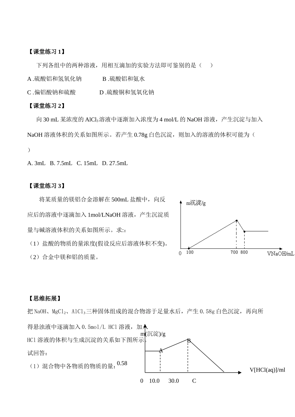 高一化学必修1 铝图像专题_第3页