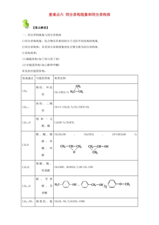 高中化学 第一章 认识有机化合物 重难点六 同分异构现象和同分异构体（含解析）新人教版选修5-新人教版高二选修5化学试题