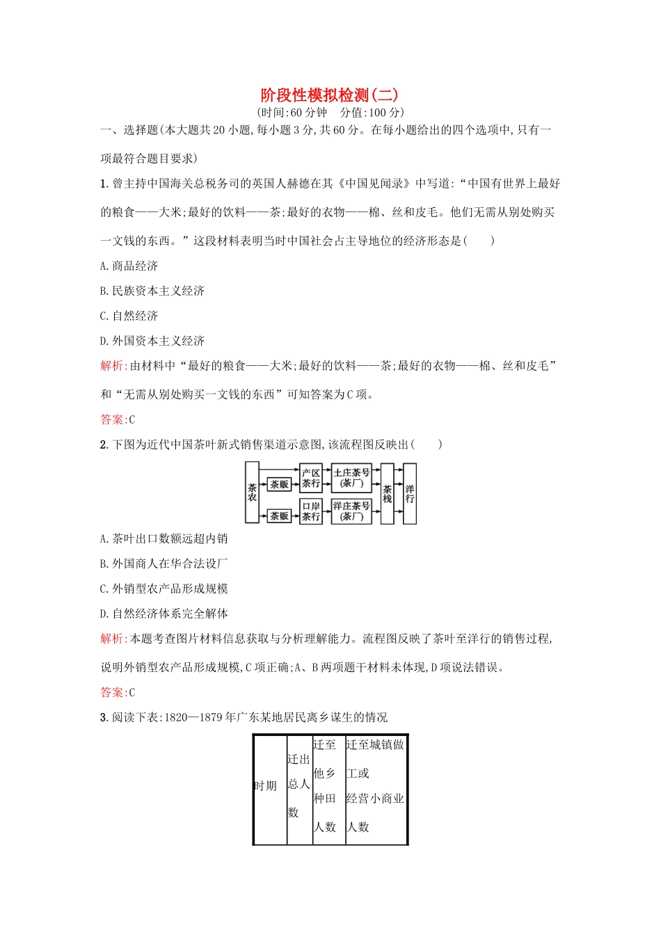 高中历史 阶段性模拟检测2 新人教版必修2-新人教版高一必修2历史试题_第1页