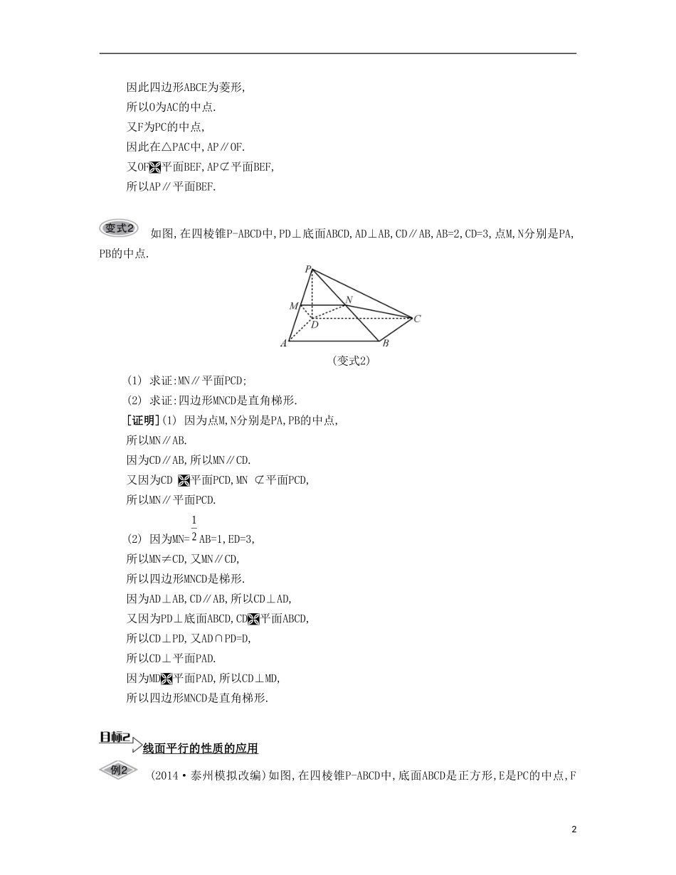 （江苏专用）高考数学大一轮复习 第九章 第50课 线面平行与面面平行要点导学-人教版高三全册数学试题_第2页