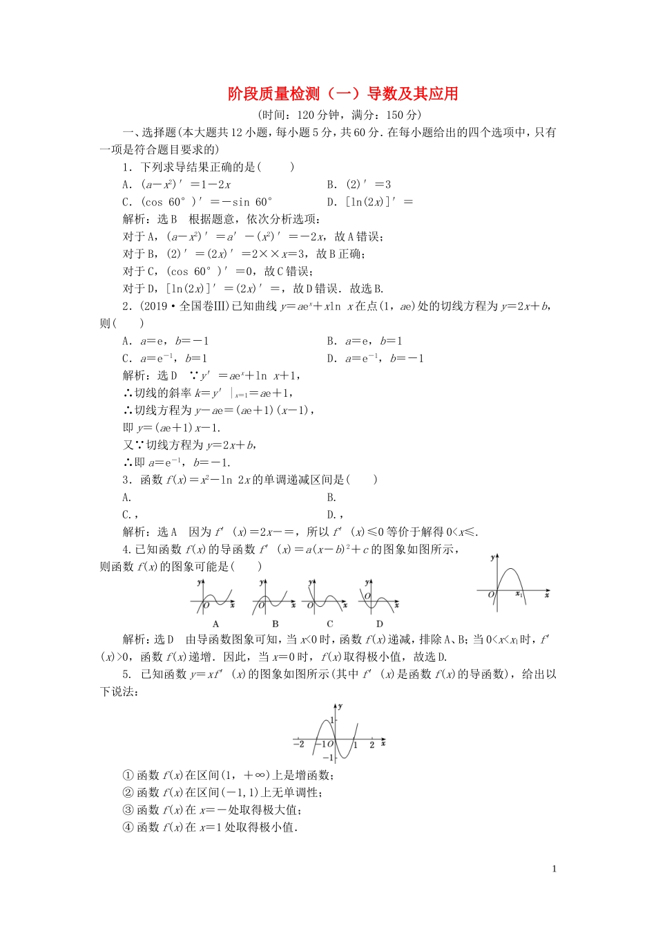 高中数学 阶段质量检测（一）导数及其应用 苏教版选修2-2-苏教版高二选修2-2数学试题_第1页