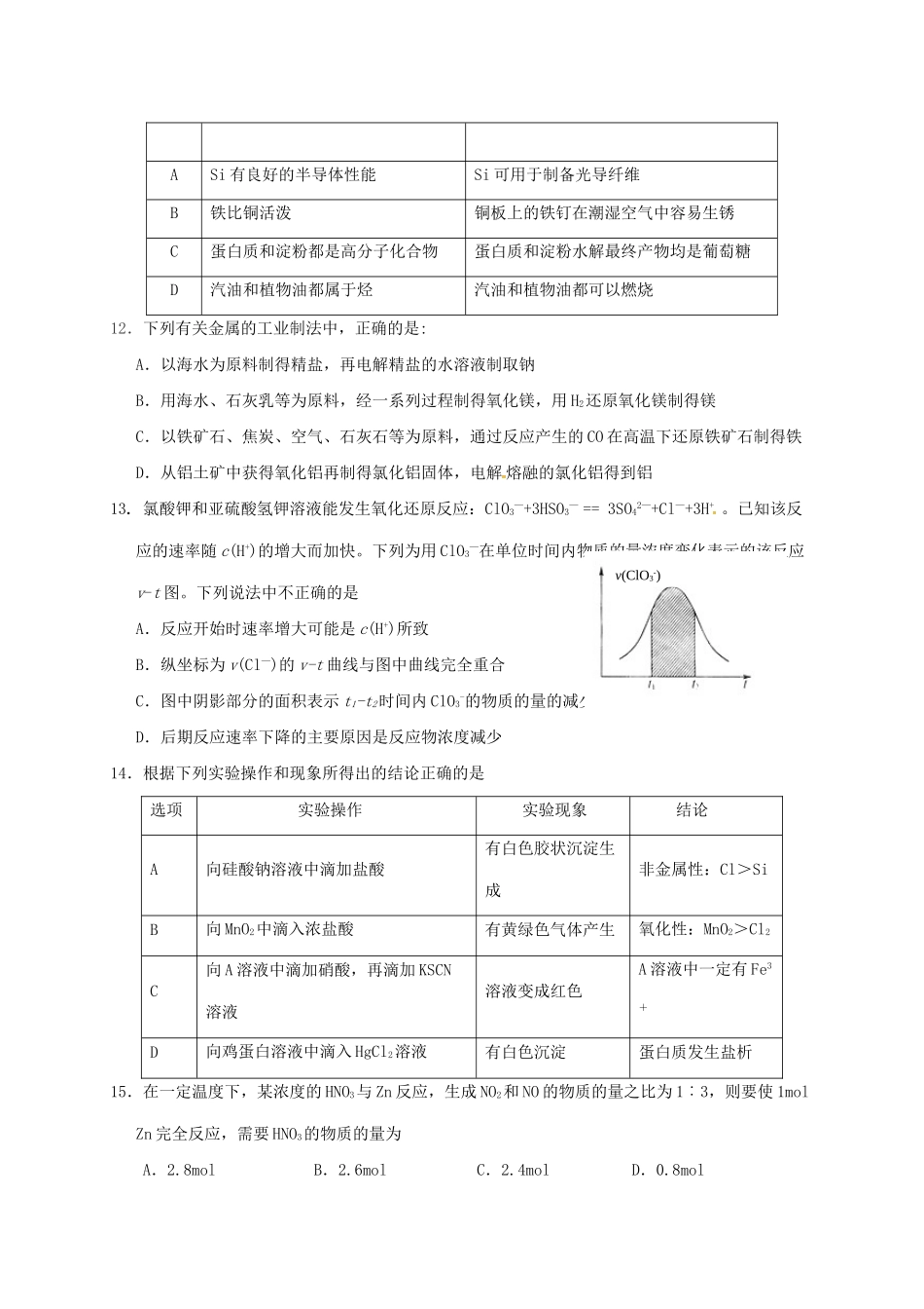 江苏省启东市高一化学下学期期终试题-人教版高一全册化学试题_第3页