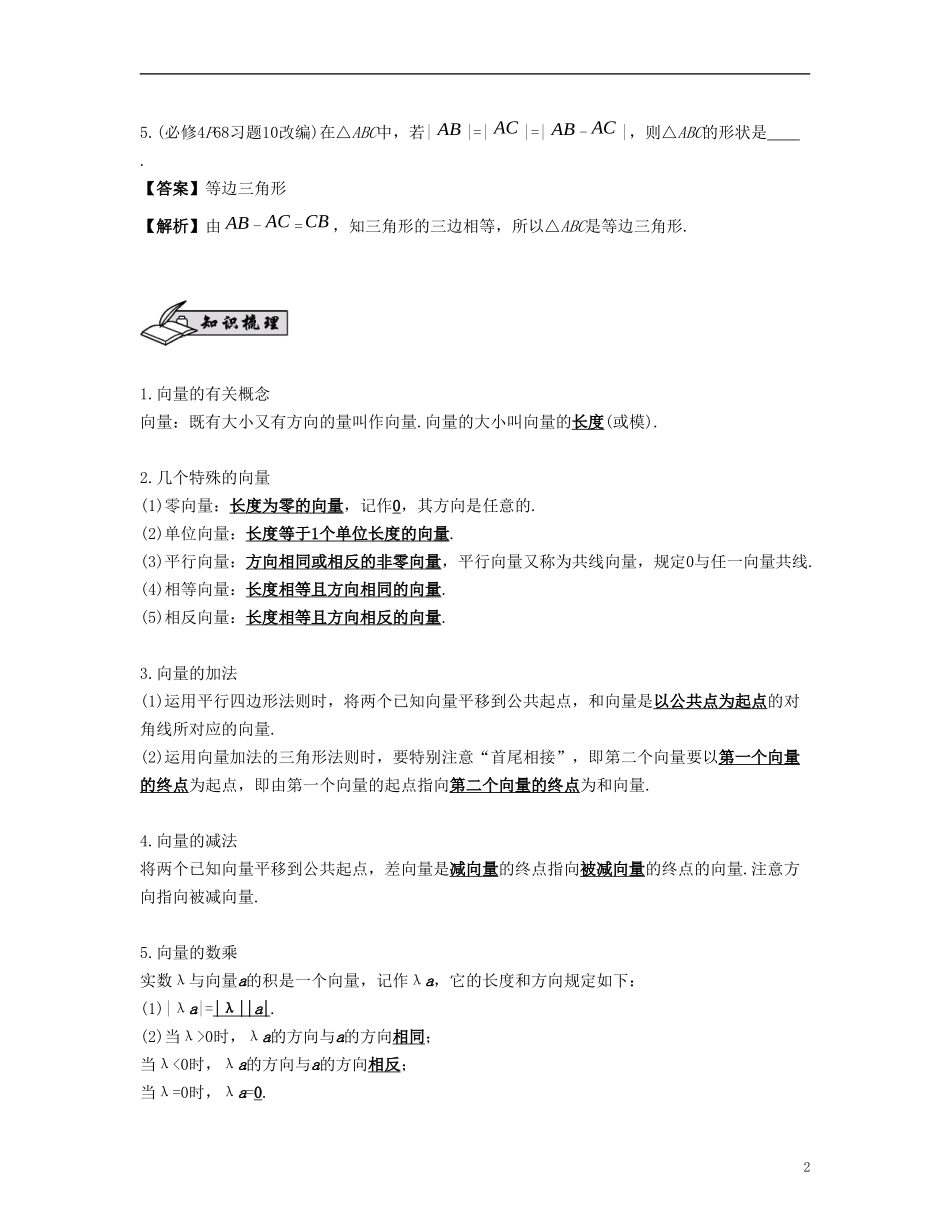 （江苏专用）高考数学大一轮复习 第六章 平面向量与复数 第33课 平面向量的概念与线性运算 文-人教版高三全册数学试题_第2页