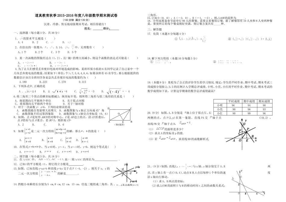 2015年秋季道真教育八年级期末考试题_第1页