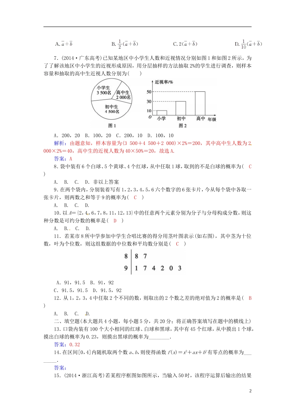 高中数学 模块综合测试卷 新人教A版必修3-新人教A版高二必修3数学试题_第2页