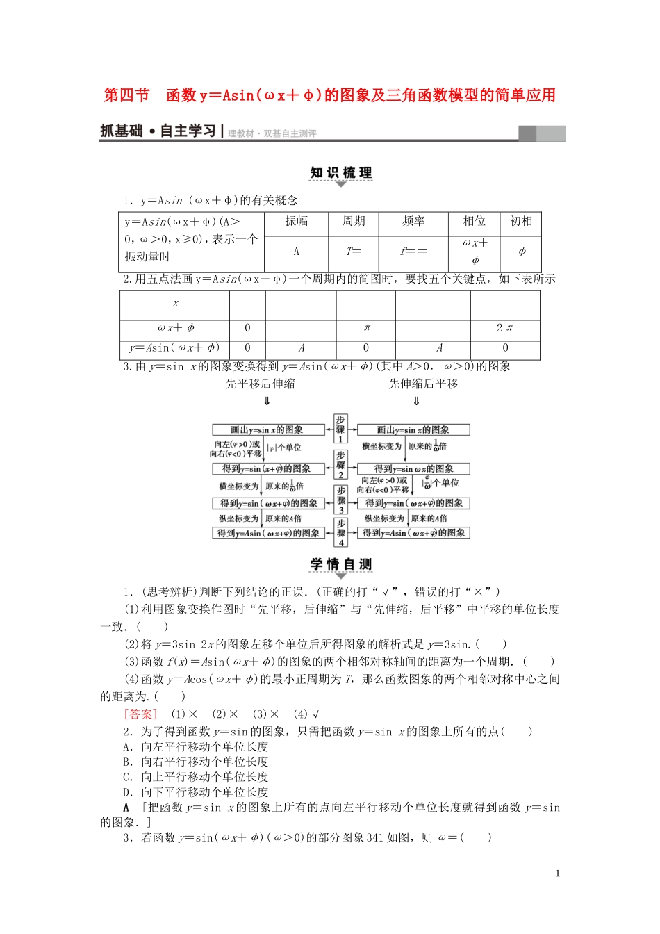 （浙江专版）高考数学一轮复习 第3章 三角函数、解三角形 第4节 函数y＝Asin(ωx＋φ)的图象及三角函数模型的简单应用教师用书-人教版高三全册数学试题_第1页