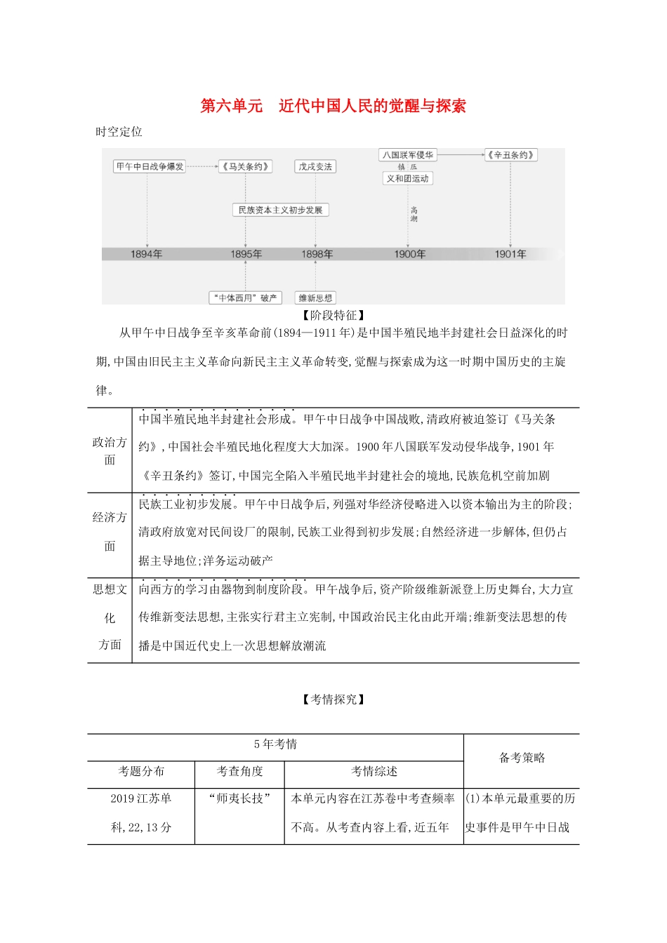 （江苏专用）高考历史一轮复习 第二部分 中国近代史 第六单元 近代中国人民的觉醒与探索试题（含解析）-人教版高三全册历史试题_第1页