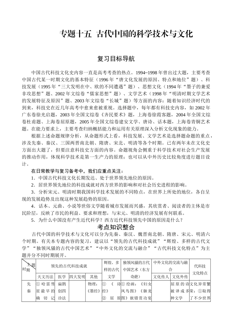 专题15  古代中国的科学技术与文化_第1页