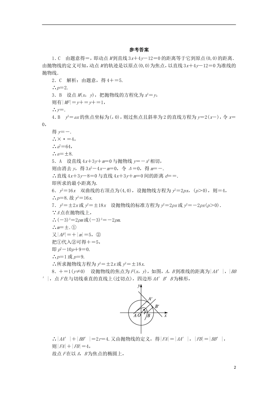 高中数学 第二章 圆锥曲线与方程 2.3.1 抛物线的定义与标准方程同步练习 湘教版选修1-1-湘教版高二选修1-1数学试题_第2页