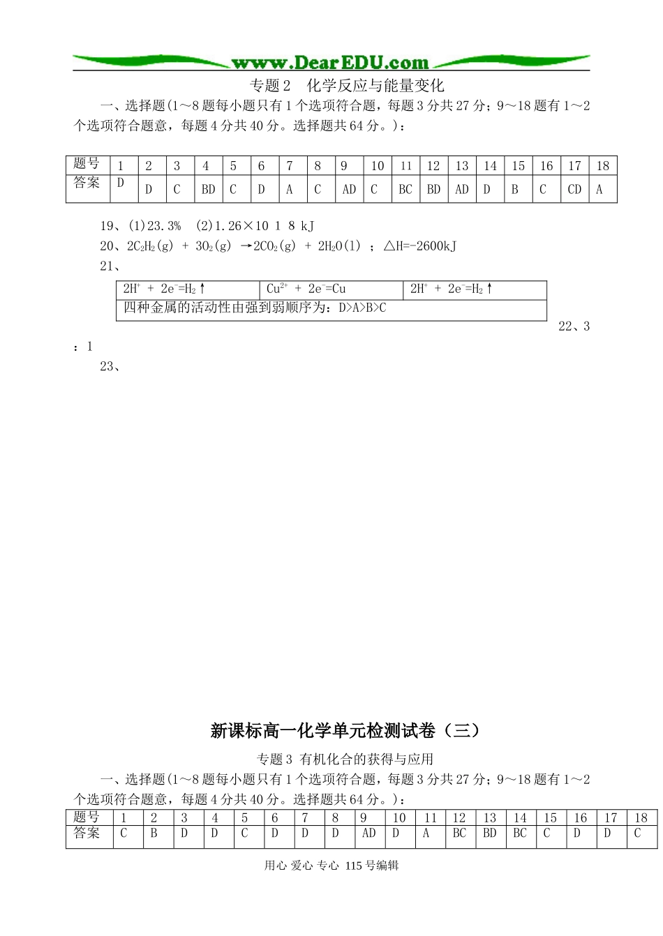 高一化学2单元测试题（全套）（答案）_第2页
