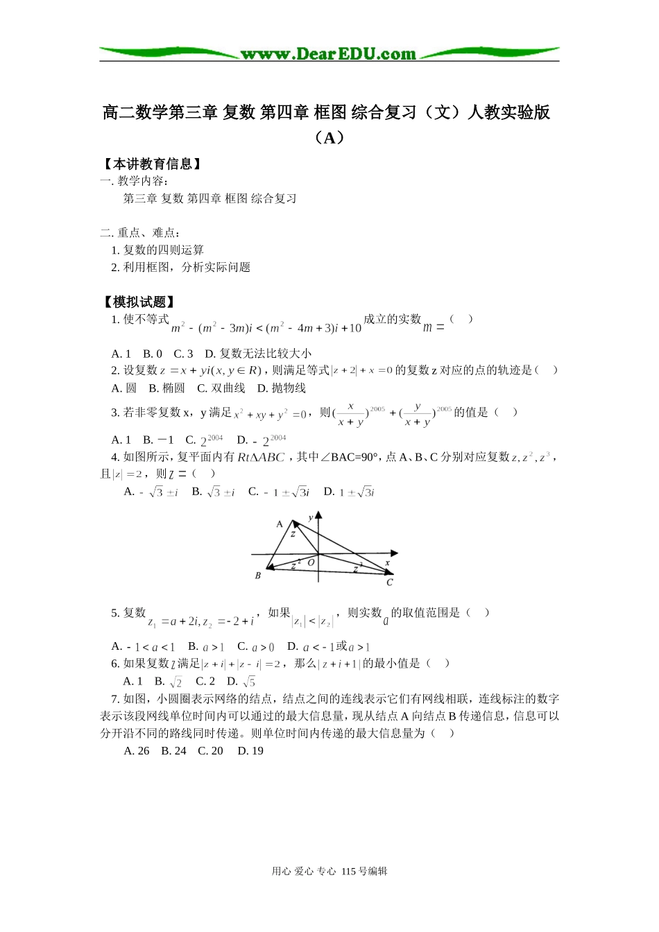 高二数学第三章 复数 第四章 框图 综合复习（文）人教实验版（A）知识精讲_第1页