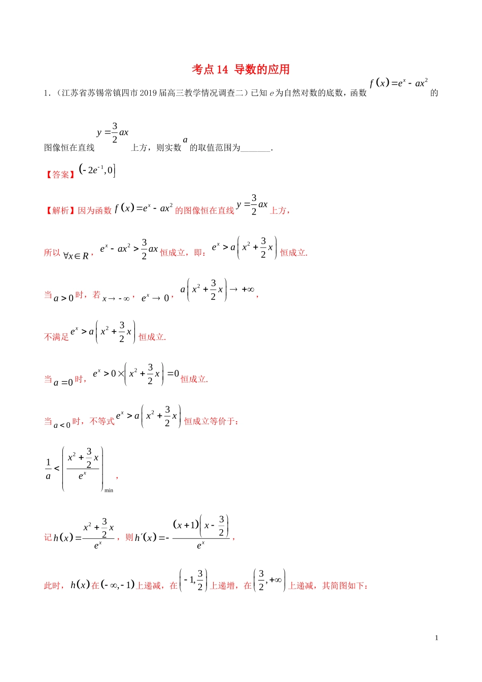 （江苏专用）高考数学一轮复习 考点14 导数的应用必刷题（含解析）-人教版高三全册数学试题_第1页